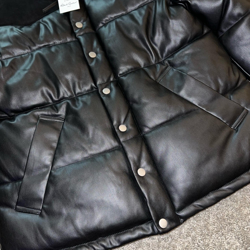 NWT Robert Graham Men’s Faux Leather Puffer Coat Jacket - Picture 5 of 15